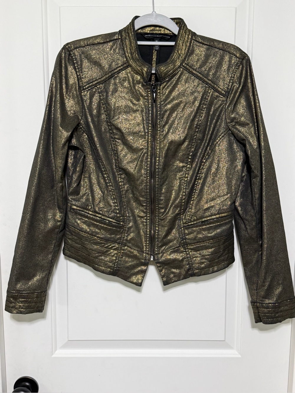White House Black Market Metallic Gold Moto Jacket